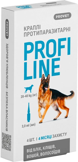 Акція на Капли на холку ProVET Profiline для собак 20-40 кг 4 пипетки по 3 мл (4823082431021) від Stylus