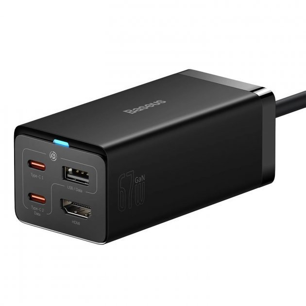 Акція на Baseus Wall Charger GaN5 Pro HDMI+USB-C+2хUSB 67W Black with USB-C Cable (CCGP110201) від Y.UA