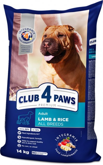 Акція на Сухий корм Club 4 Paws Premium Adult для собак усіх порід з ягнятком та рисом 14 кг (4820083909573) від Y.UA