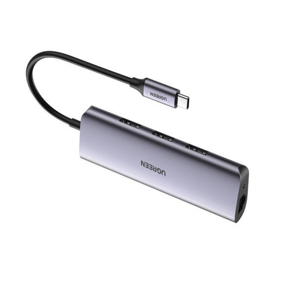 Акція на Ugreen Adapter USB-C to 3хUSB 3.0+RJ45 Gray (60718) від Y.UA