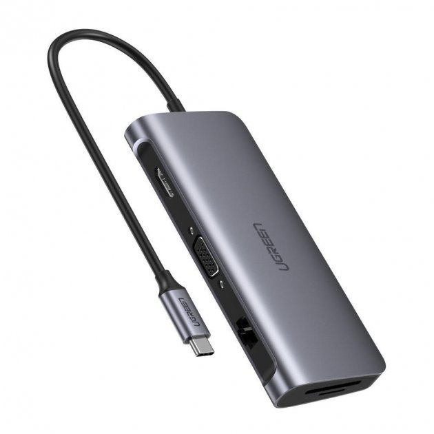 Акция на Ugreen Adapter CM179 USB-C to USB-C+HDMI+3xUSB 3.0+3.5mm+VGA+SD+RJ45 Space Gray (40873) от Stylus