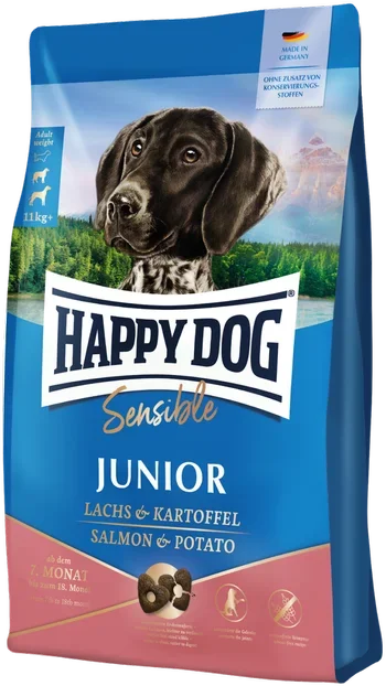 Акція на Сухой корм для щенков Happy Dog Sensible Junior Lachs & Kartoffel беззерновой корм для юниоров средних и крупных пород с лососем и картофелем 10 кг (61004) від Stylus