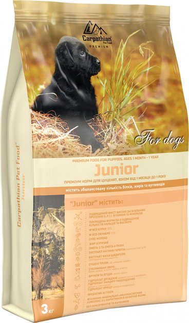Акція на Сухий корм Carpathian Pet Food Junior для цуценят з куркою, скумбрією і сухим молоком 3 кг (4820111140862) від Y.UA