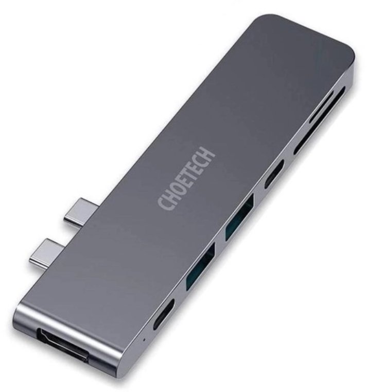 Акція на Choetech Adapter 7-in-1 Dual USB-C to 2xUSB-C+2xUSB+HDMI+SD Gray (HUB-M14) від Y.UA