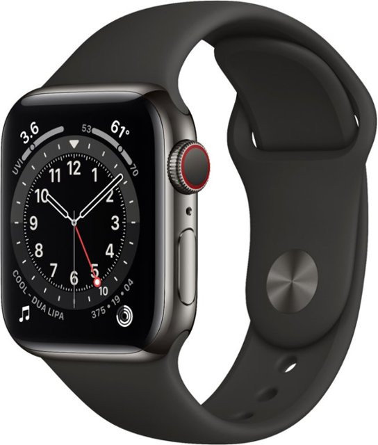 Акція на Apple Watch Series 6 40mm GPS+LTE Graphite Stainless Steel Case with Black Sport Band (M02Y3) від Stylus