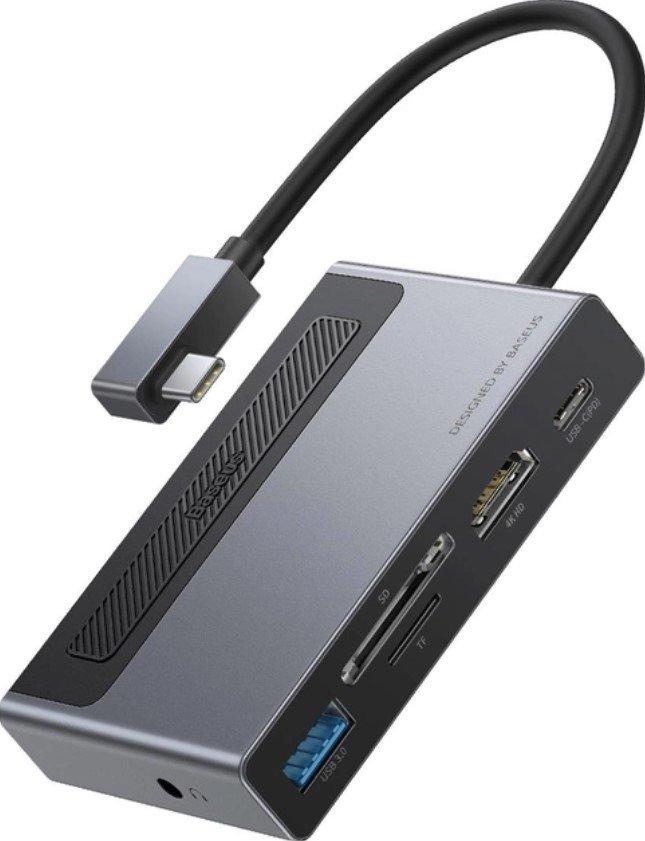 Акция на Baseus Adapter Magic USB-C to USB-C+USB3.0 HDMI+SD+3.5mm Gray (CAHUB-DA0G) от Stylus
