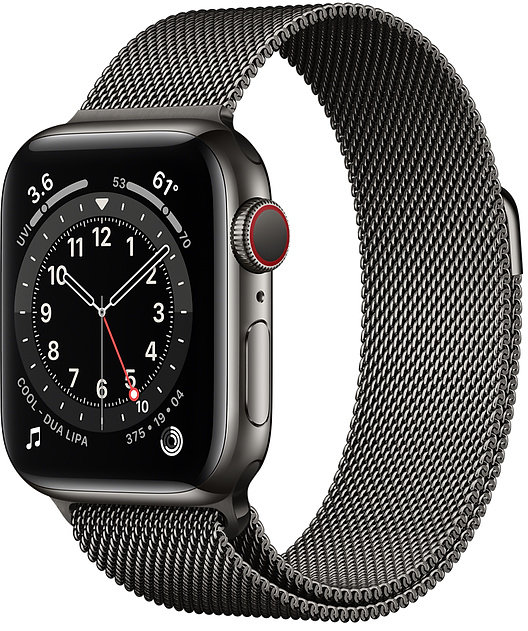 Акція на Apple Watch Series 6 40mm GPS+LTE Graphite Stainless Steel Case with Graphite Milanese Loop (MG2U3) від Stylus