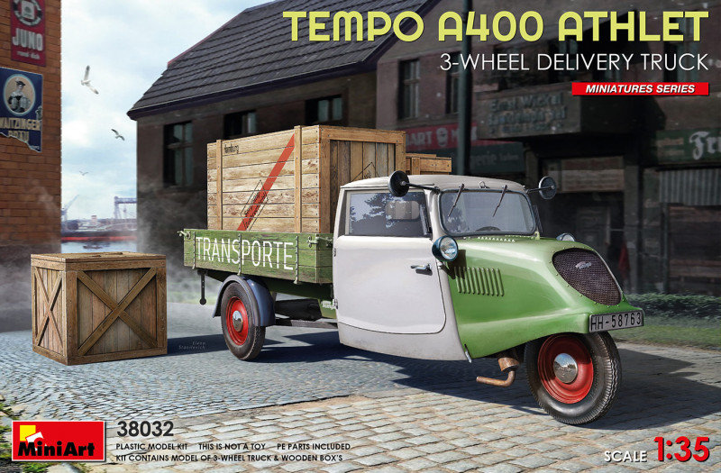 Акция на Модель Miniart Триколісна німецька вантажівка доставки Tempo A400 (MA38032) от Y.UA