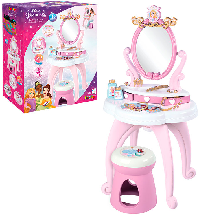 Акция на Ігровий набір Smoby Toys Столик із дзеркалом Дісней. Принцеси Перукарня 2 в 1 зі стільцем (320250) от Y.UA