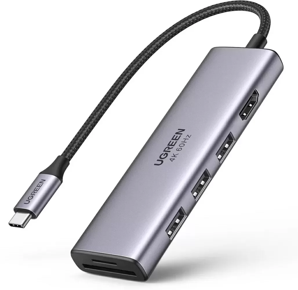 Акція на Ugreen Adapter CM511 USB-C to USB-C+3xUSB 3.0+HDMI+VGA+SD Space Gray (60383) від Y.UA
