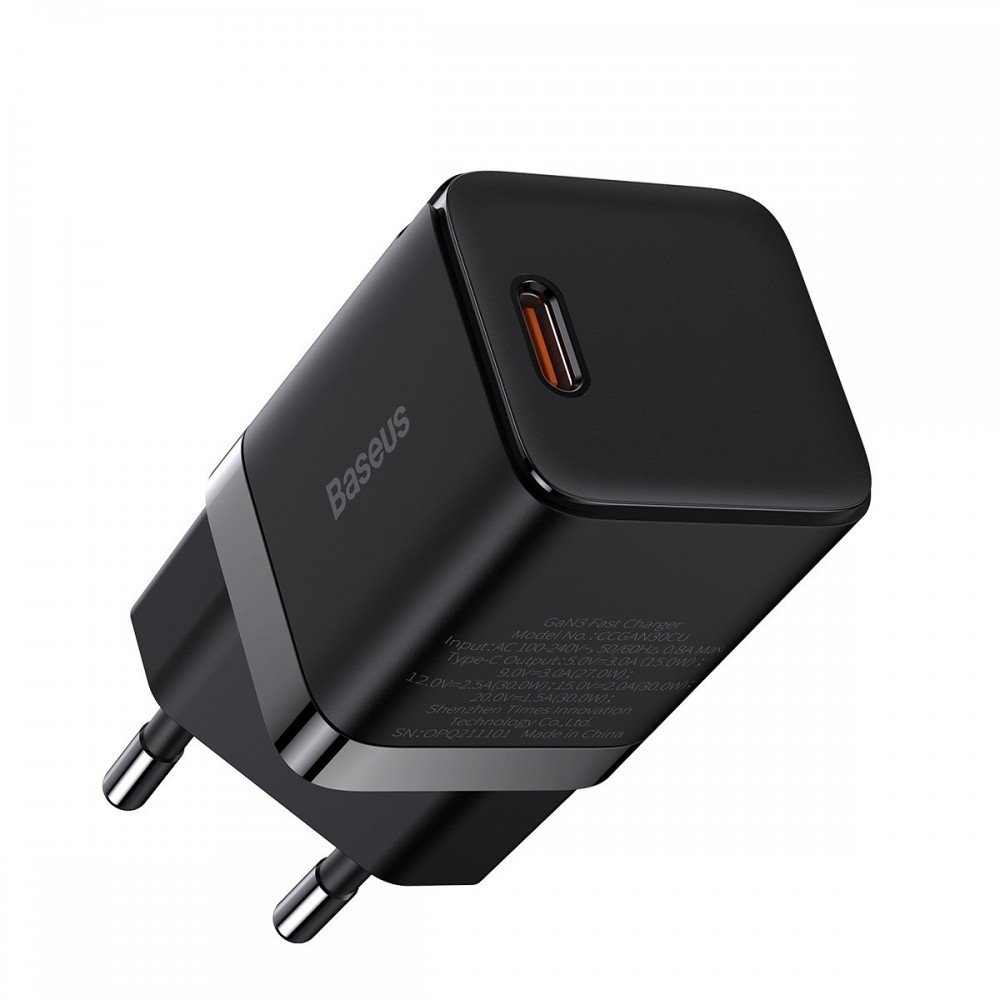 Акция на Baseus USB-C Wall Charger GaN3 1С 30W Black (CCGN010101) от Stylus