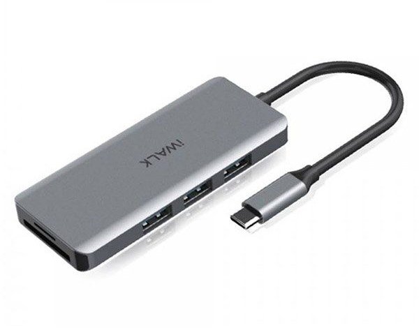 Акція на iWalk Adapter USB-C to 3xUSB+SD Gray (ADH006) від Y.UA