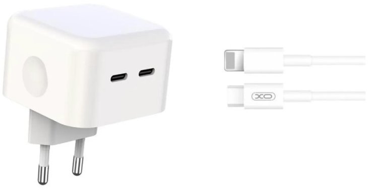 Акция на Xo Wall Charger 2xUSB-C+USB L102 35W White with Cable USB-C to Lightning от Y.UA