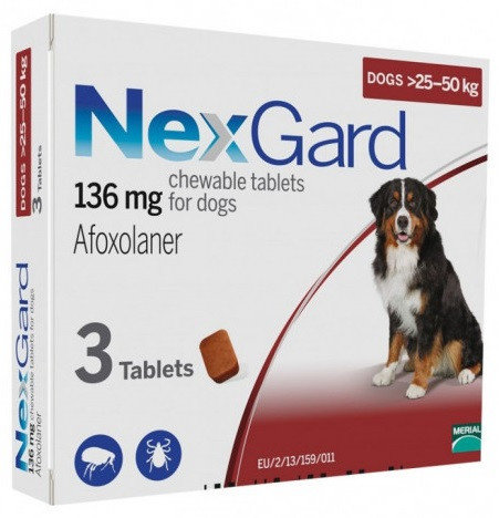 Акція на Таблетки від бліх і кліщів Merial NexGard для собак вагою 25-50 кг Xl 1 уп. 3 шт. інсектоакарицид (3661103042907) від Y.UA