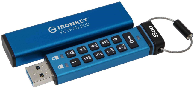 Акція на Kingston 128GB IronKey Keypad 200 AES-256 Encrypted Usb 3.2 Blue (IKKP200/128GB) від Stylus