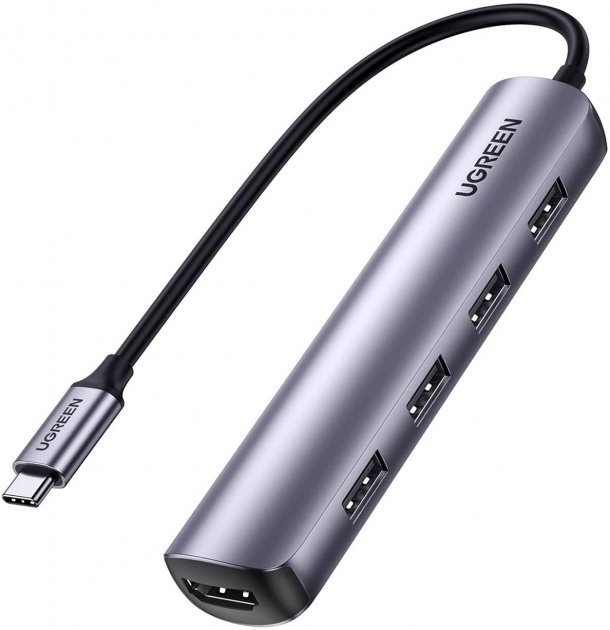 Акція на Ugreen Adapter CM417 USB-C to 4*USB 3.0+HDMI Space Gray (20197) від Y.UA