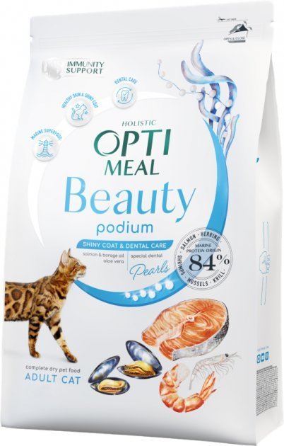 Акція на Сухой беззерновой корм Optimeal Beauty Podium Adult cats на основе морепродуктов 1.5 кг (4820215366885) від Stylus