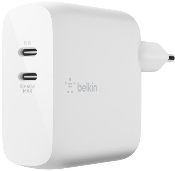 Акція на Belkin USB-C Wall Charger Gan 50+18W White (WCH003VFWH) від Stylus