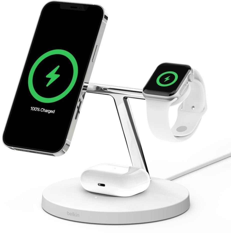 Акція на Belkin Wireless Charger Base Station MagSafe White (WIZ009VFWH) for iPhone 15 I 14 I 13 I 12 series and Apple Watch від Y.UA