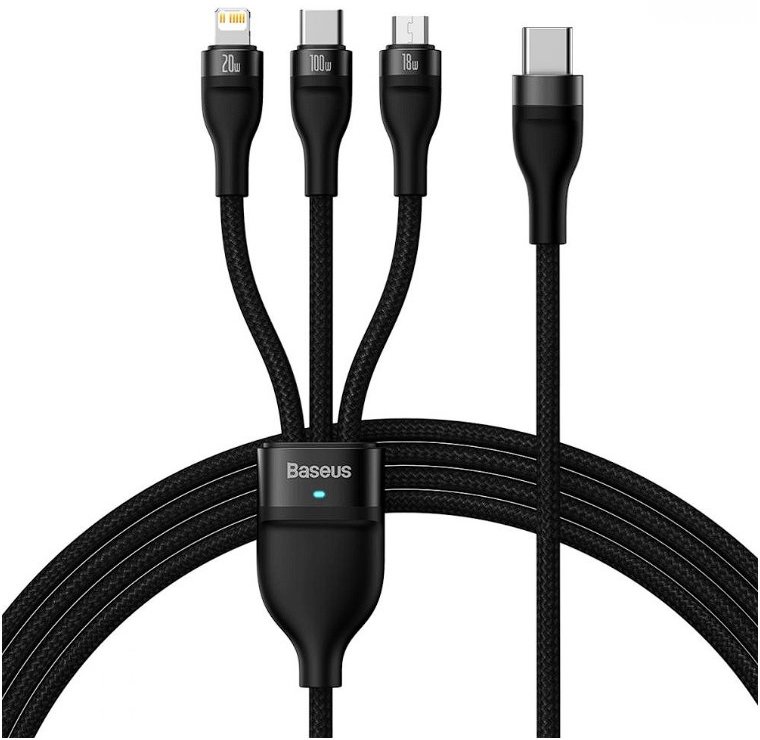 Акція на Baseus Cable USB-C to Micro USB/Lightning/Type-C Flash Series 2 Fast Charging C 100W 1.5m Black (CASS030201) від Stylus