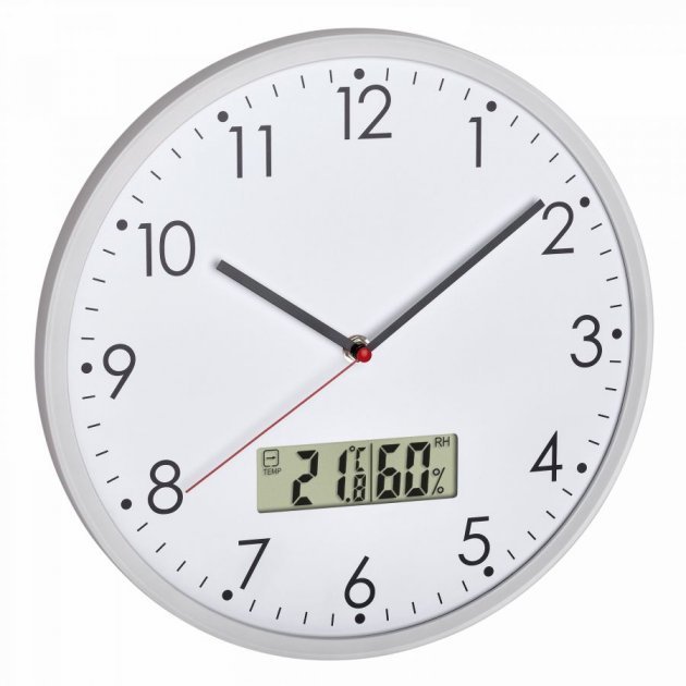 

Настінний годинник Tfa з цифровим термометром і гігрометром, d=302x47 мм