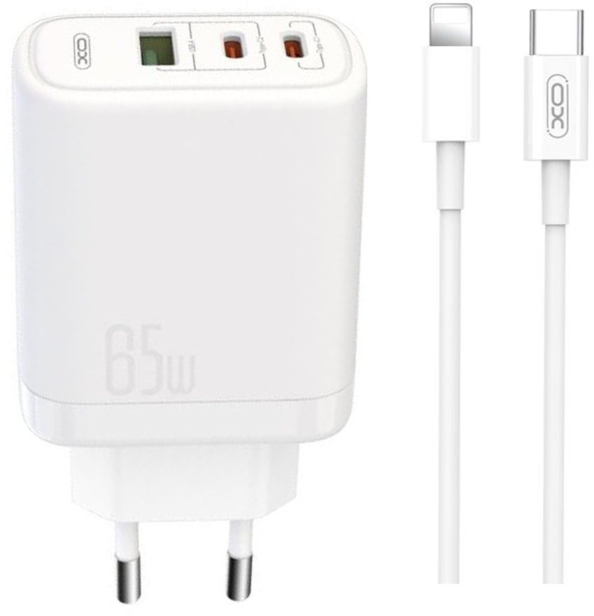 Акция на Xo Wall Charger 2xUSB-C+USB CEO04 65W White with Cable USB-C to Lightning от Stylus