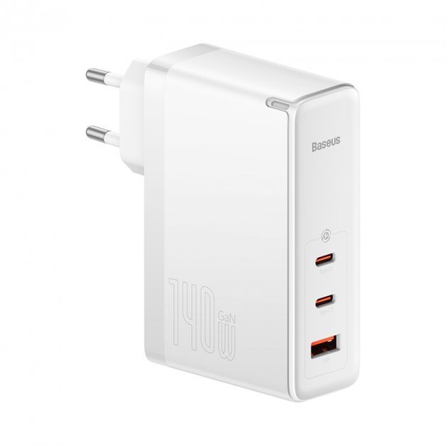 Акція на Baseus Wall Charger GaN5 Pro 2xUSB-C+USB 140W з USB-C Cable White (CCGP100202) від Y.UA