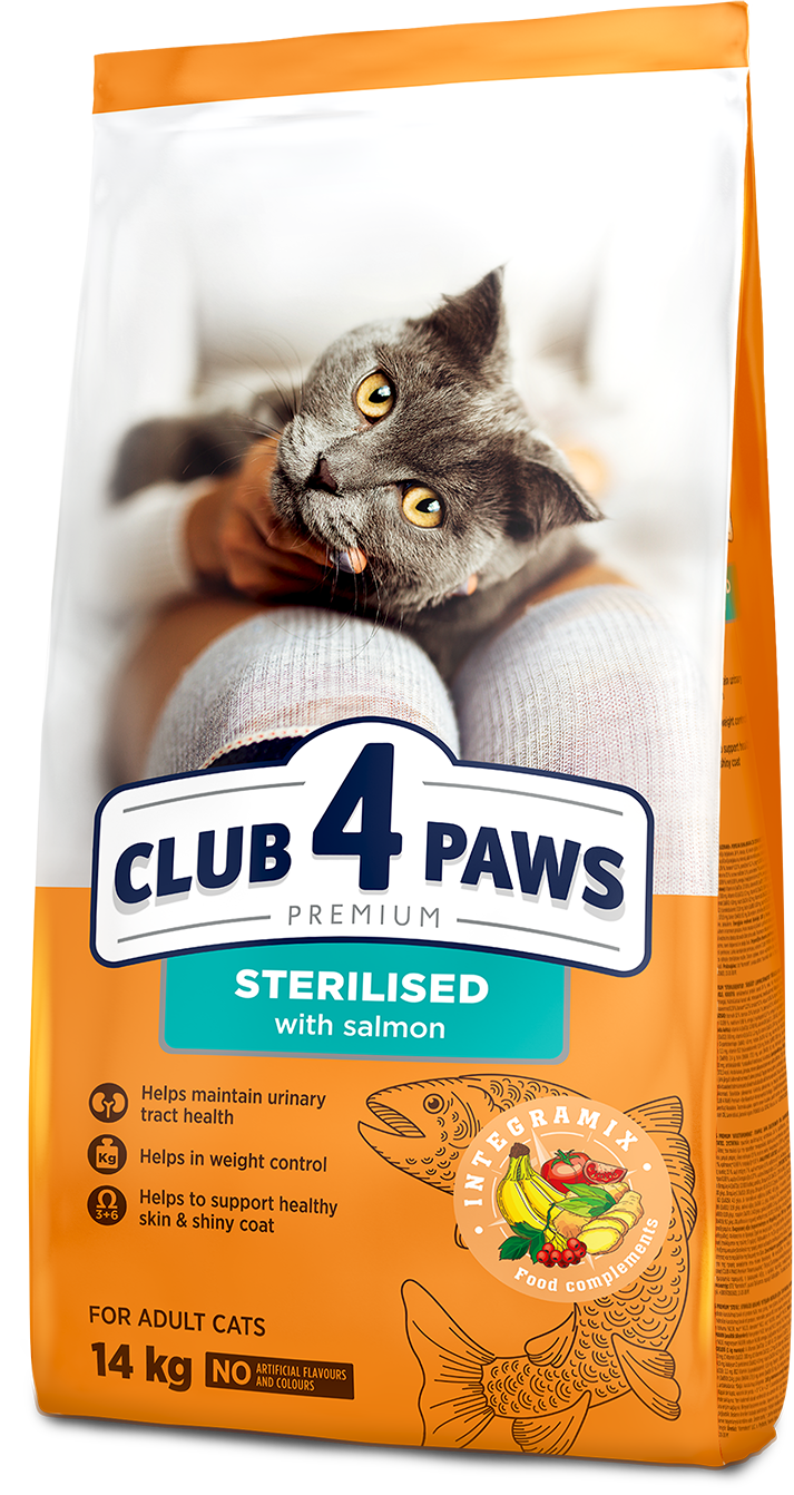 Акція на Сухой корм Club 4 Paws Premium Sterilised for adult sterilised cats With salmon с лососем для стерилизованных кошек 14 кг (4820215369497) від Stylus