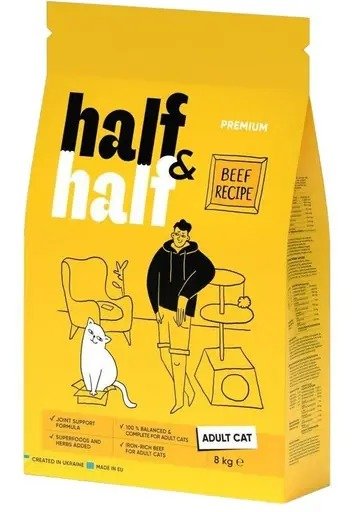 Акція на Сухой корм Half & Half для взрослых кошек с говядиной 8 кг (4820261920857) від Stylus