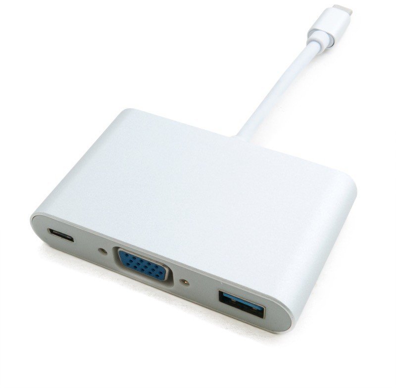 Акція на ExtraDigital Adapter USB-C to USB-C+VGA+USB3.0 0.15m White (KBV1690) від Y.UA