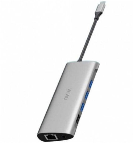 Акція на Wiwu Adapter Alpha A11 USB-C to USB-C+3xUSB3.0+USB2.0+SD+VGA+HDMI+RJ45+3.5mm Grey від Stylus
