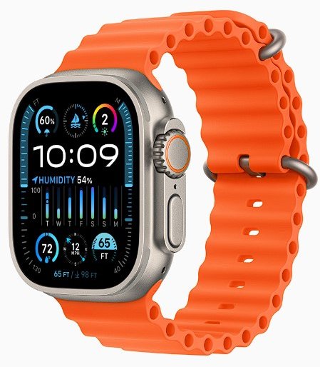 Акція на Apple Watch Ultra 2 Gps + Cellular 49mm Titanium Case with Orange Ocean Band (MREH3) від Y.UA