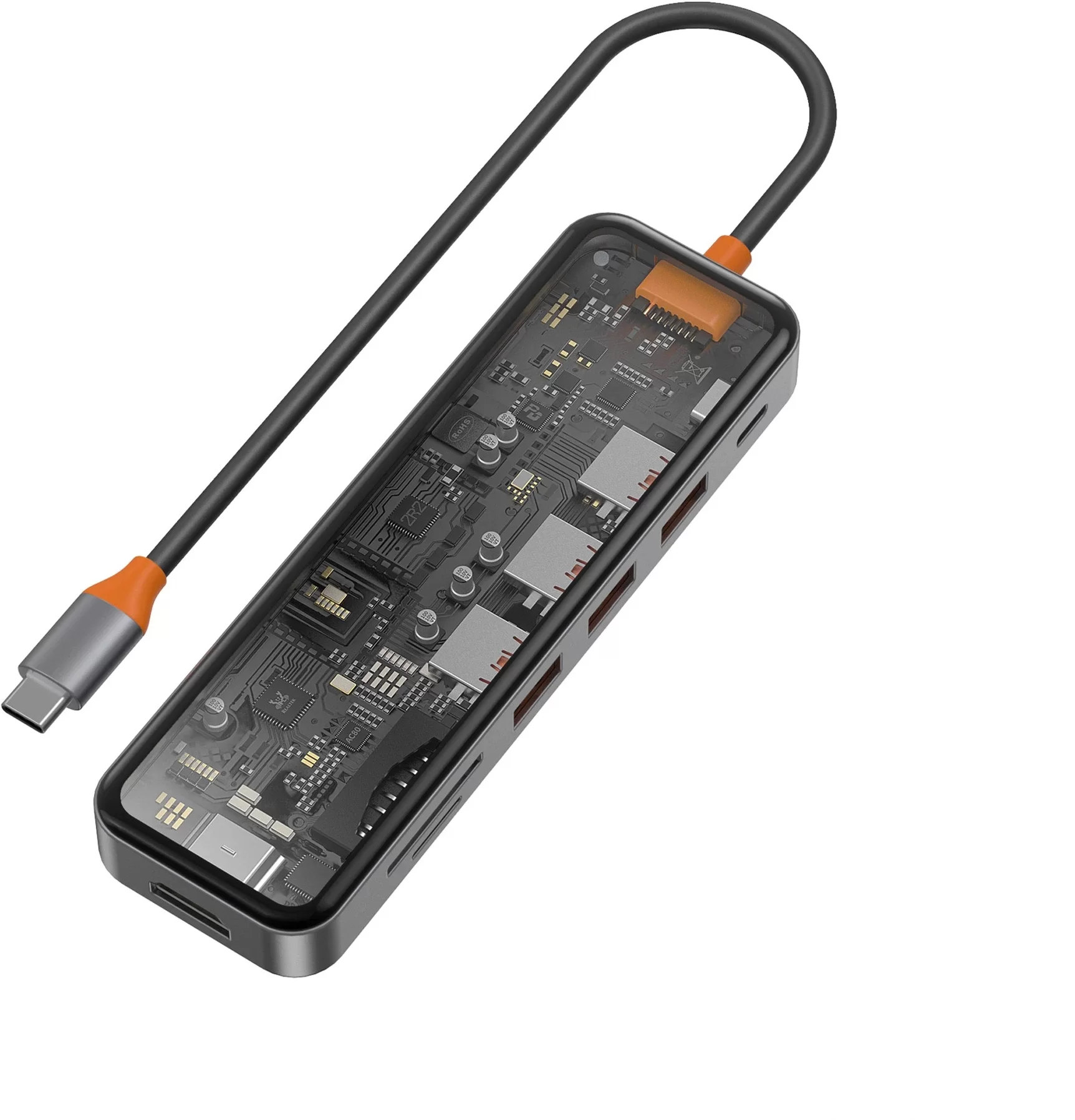 Акція на Wiwu Adapter Cyber 7in1 USB-C to 3xUSB3.0+HDMI+USB-C+SD Space Gray від Stylus