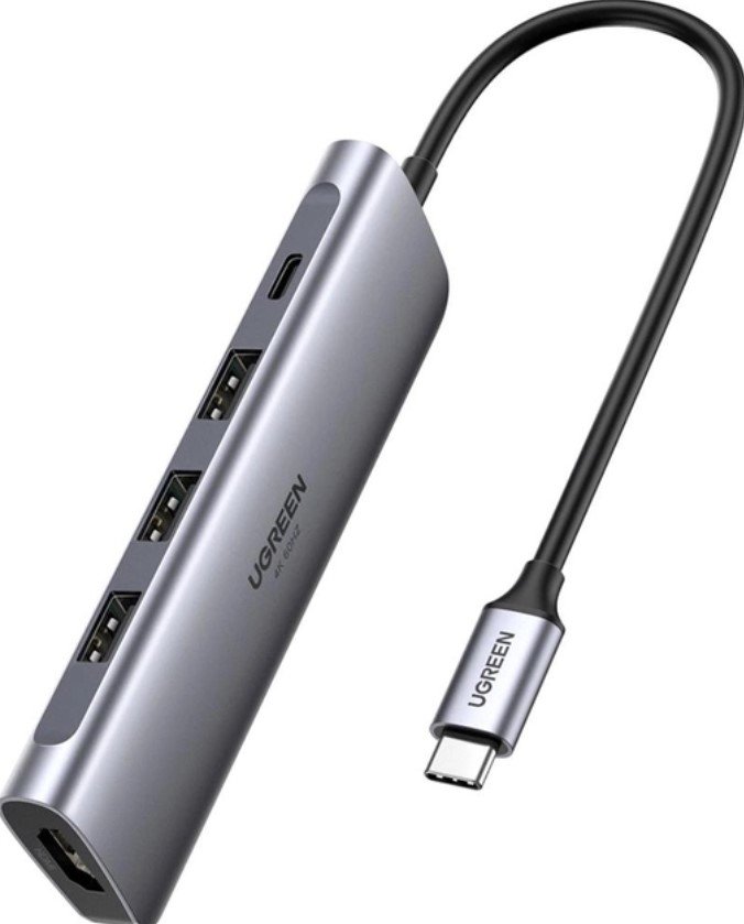 Акція на Ugreen Adapter CM136 USB-C to 3xUSB 3.0+HDMI+USB-C Space Gray (70495) від Y.UA