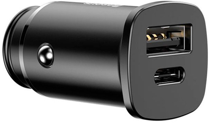 Акція на Baseus Car Charger USB+USB-C Square Metal 30W Black (CCALL-AS01) від Y.UA