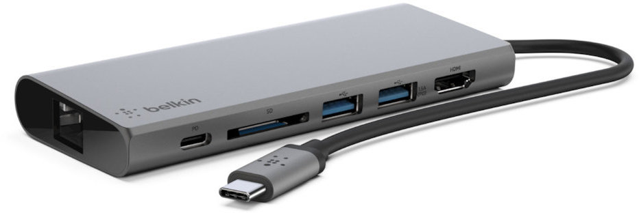 Акція на Belkin Adapter USB-C to USB-C+RJ45+SD+HDMI+2xUSB Space Grey (F4U092BTSGY) від Stylus