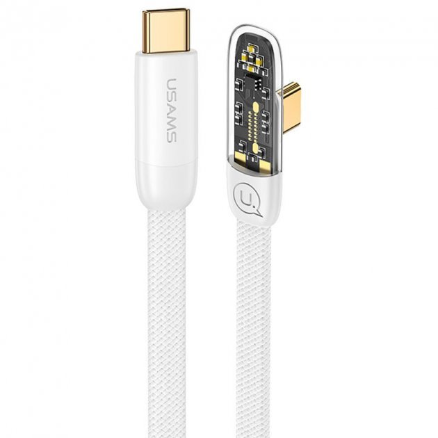 Акція на Usams Cable USB-C to USB-C Right-Angle Pd 100W 1.2m White (US-SJ584) від Stylus