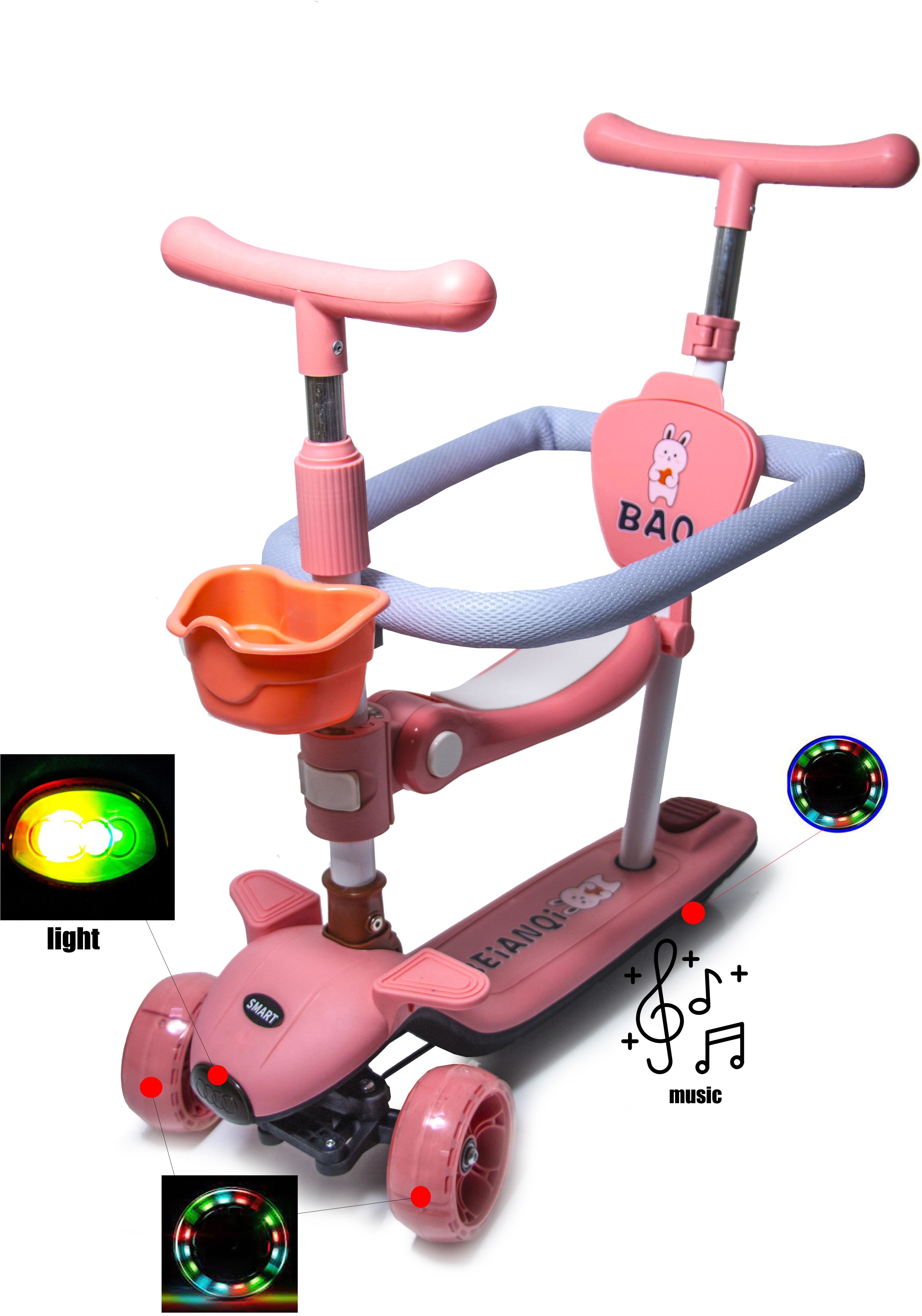 Акція на Самокат Scooter Baq 5 в 1 с бортиком, подсветкой и музыкой розовый (148157898) від Stylus