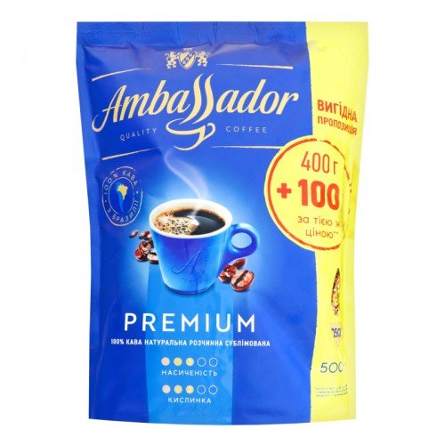 Акція на Кофе Ambassador Premium растворимый 400+100 г (8720254065748) від Stylus