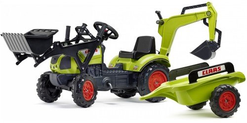 Акция на Детский трактор на педалях с прицепом передним и задним ковшом Falk Claas Arion (2040N) от Stylus