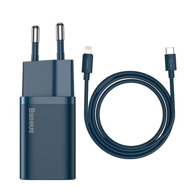 Акція на Baseus USB-C Wall Charger Super Si 20W Blue з кабелем USB-C to Lightning (TZCCSUP-B03) від Y.UA