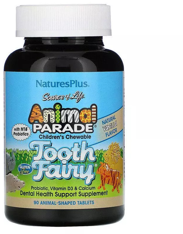 Natures Plus Animal Parade Tooth Fairy 90 chewables Пробиотик для здоров'я зубів і порожнини рота для дітей, ваніль
Natures Plus Animal Parade Tooth Fairy 90 chewables Пробиотик для здоров'я зубів і порожнини рота для дітей, ваніль
