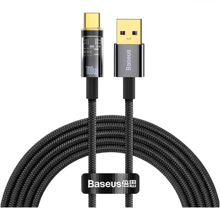 Акція на Baseus Usb Cable to USB-C Explorer Series Auto Power-Off Fast Charging 100W 2m Black (CATS000301) від Y.UA