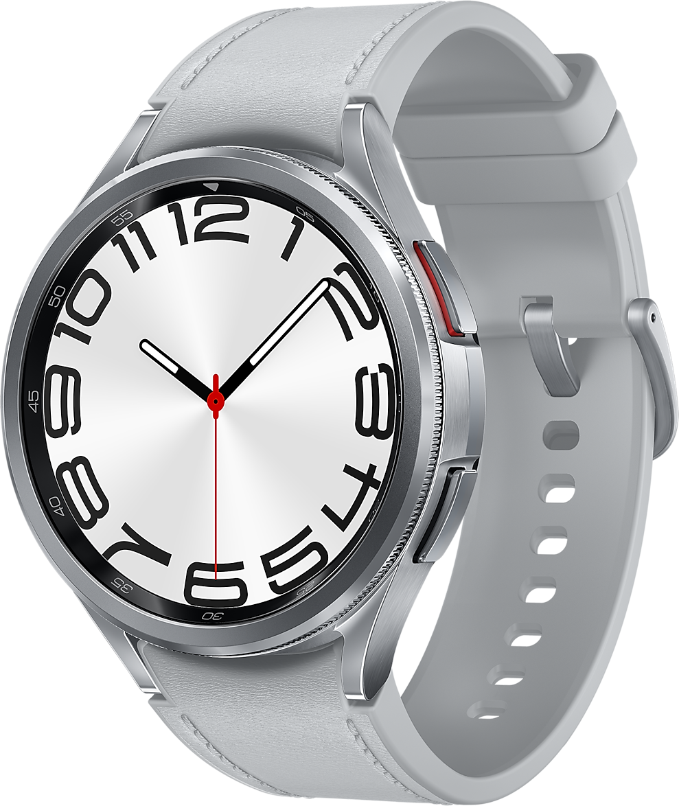 Акція на Samsung Galaxy Watch 6 Classic 47mm Lte Silver with Hybrid Eco-Leather Silver Band (SM-R965FZSA) від Y.UA