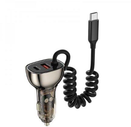Акція на Wiwu Car Charger USB+USB-C Geek Wi-QC016 90W Black with lightning cable від Y.UA