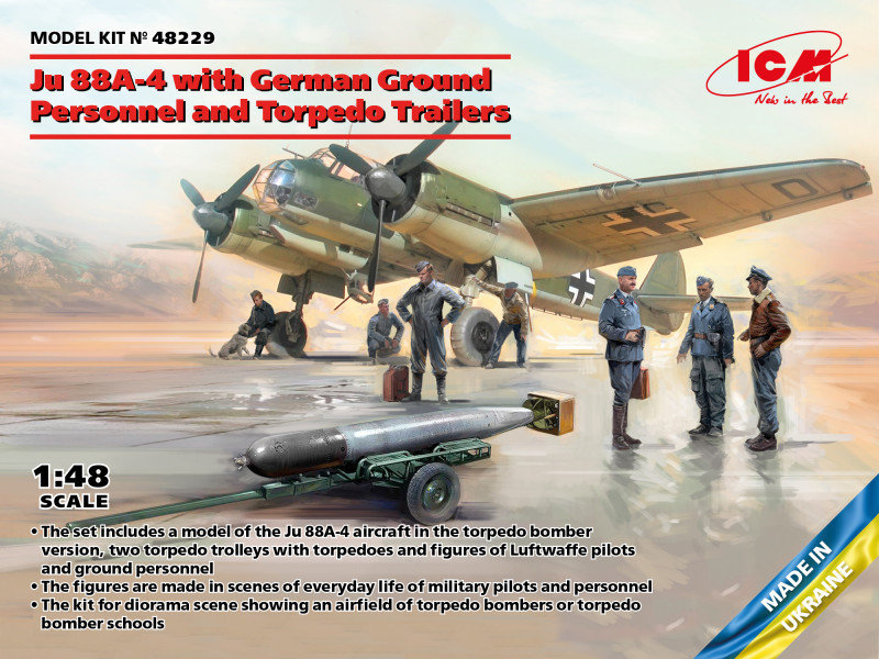 Бомбардувальник Icm Ju 88A-4 з Німецьким наземним персоналом та торпедними візками
Бомбардувальник Icm Ju 88A-4 з Німецьким наземним персоналом та торпедними візками