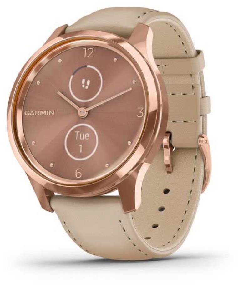 Акция на Garmin Vivomove Luxe 18K rose gold Pvd stainless steel case with light sand Italian leather band (010-02241-01) от Y.UA
