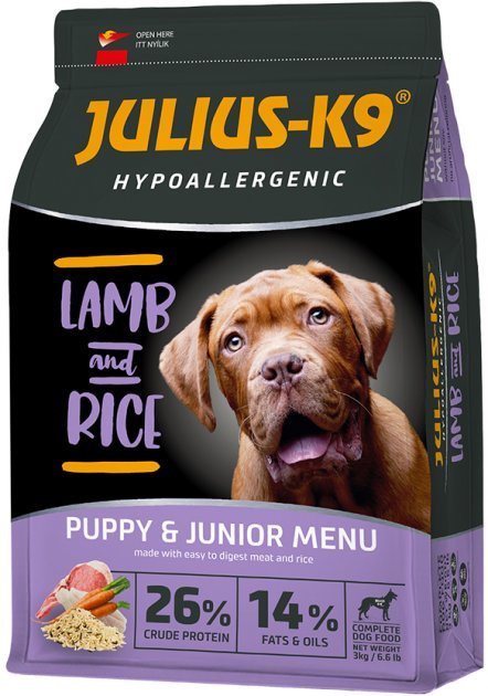 Акція на Сухий гіпоалергенний корм Julius-K9 Lamb and Rice Puppy & Junior Menu для цуценят з бараниною і рисом 3 кг (5998274312743) від Y.UA