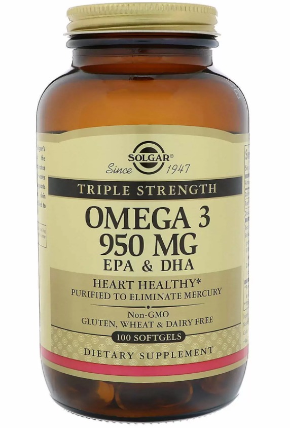 Акція на Solgar Omega-3 Epa & DHA, Triple Strength, 950 mg, 100 Softgels Омега-3 ЕПК і докозагексановая кислота від Y.UA