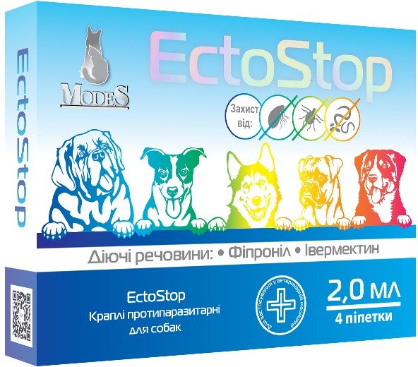 Акція на Капли Modes ЕктоСтоп противопаразитарные для собак 10-30кг 2млх4 шт (ЗС000239) від Stylus